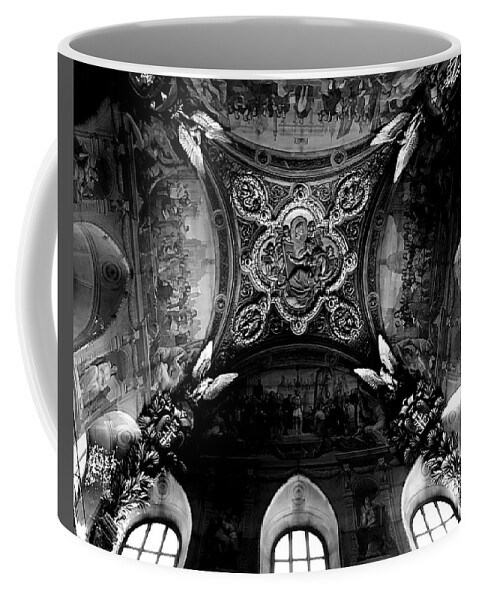 Ceiling Coffee Mug featuring the photograph Remarkable Art on High in BW by Lee Darnell