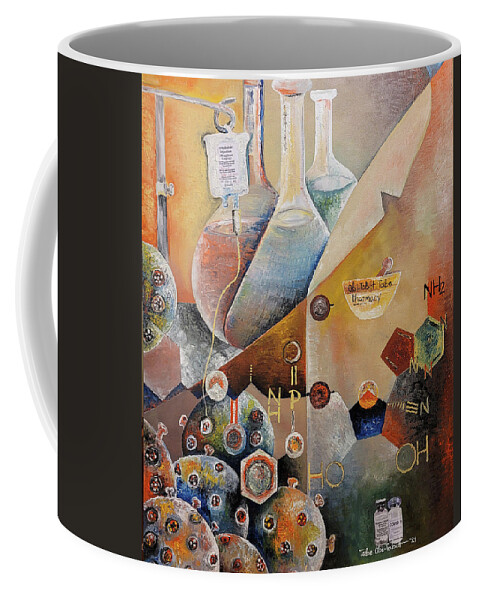 Abstract Coffee Mug featuring the painting Remdesivir and the Pharmacist's Role in the COVID-19 Pandemic by Obi-Tabot Tabe