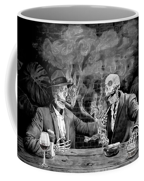 Skull. Skeleton Coffee Mug featuring the painting Remember When - black and white by Tiffany DiGiacomo