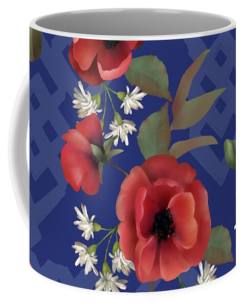 Poppies Coffee Mug featuring the digital art Remembrance Blue Floral by Sand And Chi