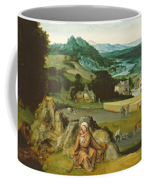 Joachim Patinir Coffee Mug featuring the painting Rest on the Flight into Egypt and the Miraculous Field of Wheat by Joachim Patinir