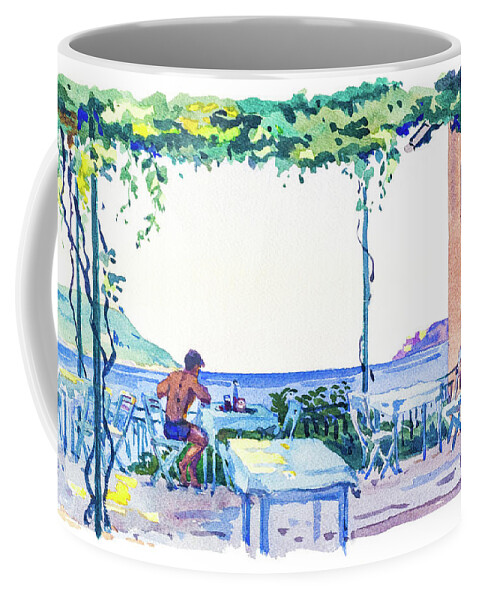 1930s Coffee Mug featuring the painting Restaurant at the seaside in Dalmatia, 1938 by Viktor Wallon-Hars