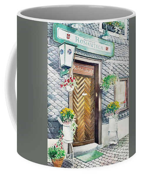 Restaurant Coffee Mug featuring the painting Restaurant Romantica by Merana Cadorette