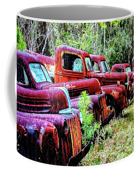 Trucks Coffee Mug featuring the mixed media Resting In The Rain by DB Hayes
