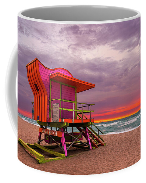 Florida Coffee Mug featuring the photograph Retro 15th Street Lifeguard Station at Sunrise by Andy Crawford