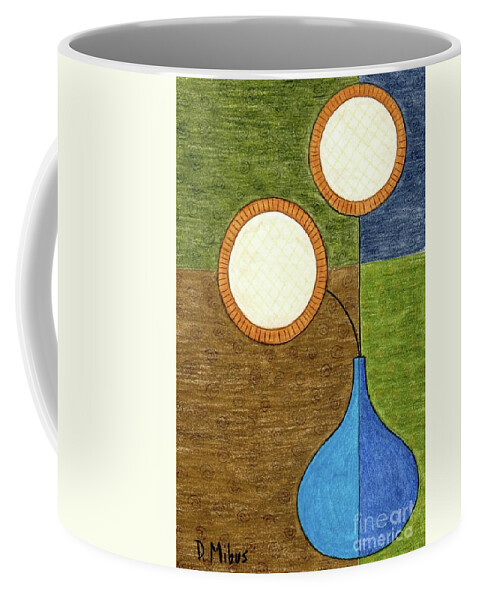 Mid Century Modern Abstract Vase With Flowers Coffee Mug featuring the mixed media Retro Abstract Vase with Two Mod Flowers by Donna Mibus
