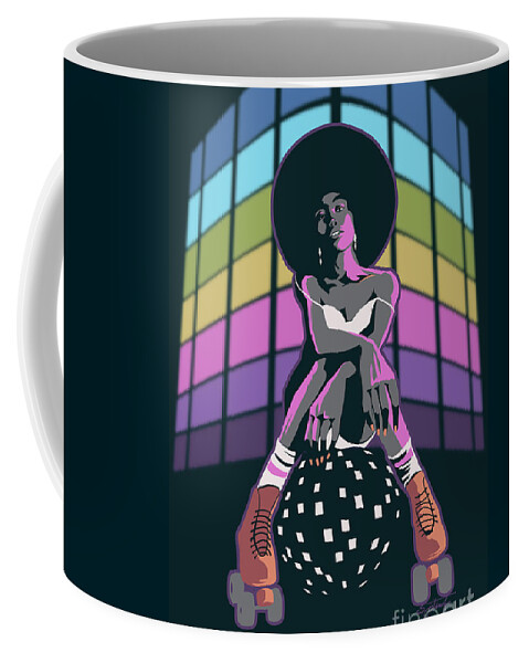 Roller Skate Coffee Mug featuring the painting Retro Disco Roller Queen by Sassan Filsoof