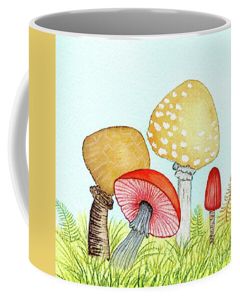 Retro Mushrooms Coffee Mug featuring the painting Retro Mushrooms 1 by Donna Mibus