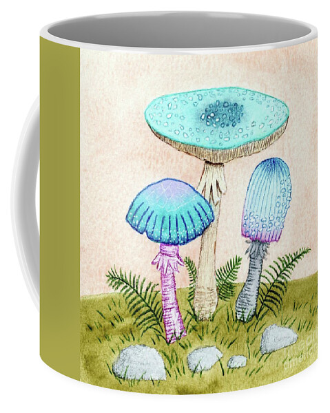 Retro Mushrooms Coffee Mug featuring the painting Retro Mushrooms 2 by Donna Mibus
