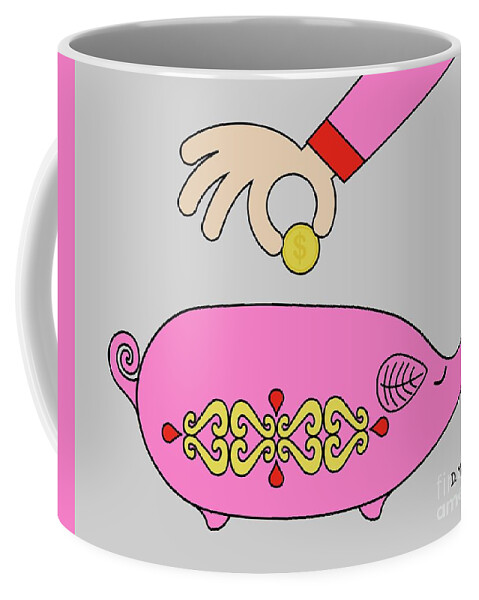 Retro Coffee Mug featuring the digital art Retro Pink Piggy Bank by Donna Mibus