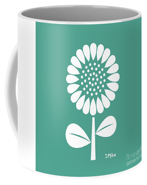 Mid Century Flower Coffee Mug featuring the digital art Retro Single Flower Teal by Donna Mibus