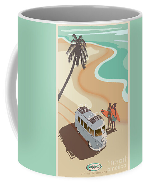 Vw Kombi Coffee Mug featuring the painting Retro Surf life VW Kombi by Sassan Filsoof