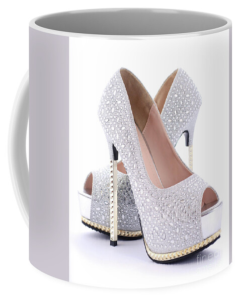 Elegant Coffee Mug featuring the photograph Rhinestone High Heel Stiletto Shoes. by Milleflore Images