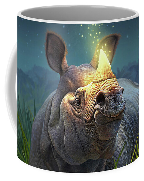 Rhino Coffee Mug featuring the digital art Rhinoceros Unicornis, A Closer Look by Jerry LoFaro