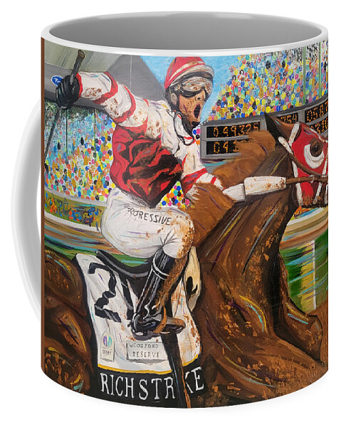Rich Coffee Mug featuring the painting Rich Strike and Sonny Leon by Emanuel Alvarez Valencia