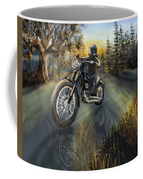 Motorcycle Coffee Mug featuring the digital art Riding by Larry Whitler