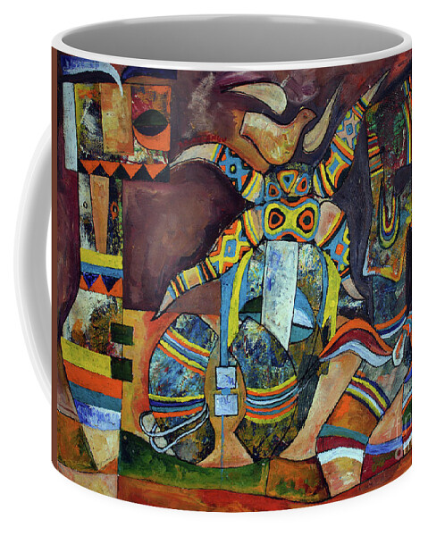 Speelman Mahlangu Coffee Mug featuring the painting Riksha Man by Speelman Mahlangu