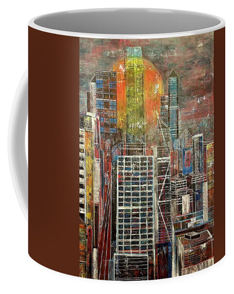 Abstract Cityscape Coffee Mug featuring the painting Rise and Shine by Raji Musinipally