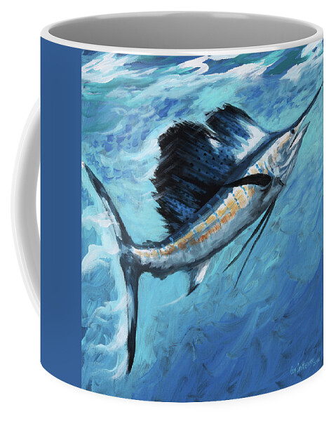 Sailfish Coffee Mug featuring the painting Rising Sail by Guy Crittenden