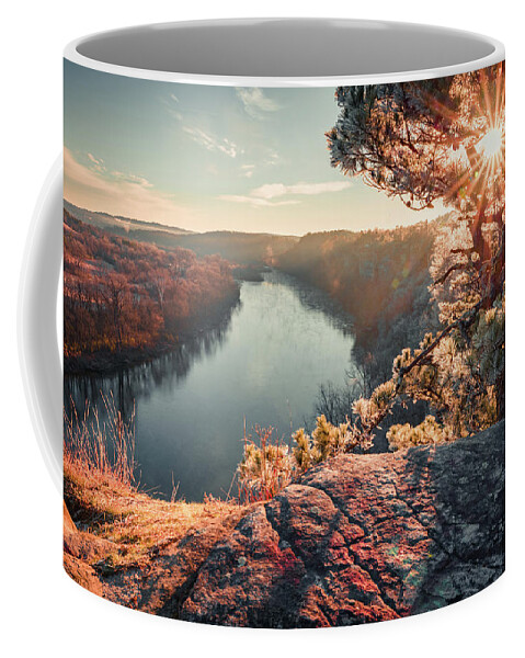 Arkansas Coffee Mug featuring the photograph Rising Sun Over From The Edge Of City Rock Bluff by Gregory Ballos