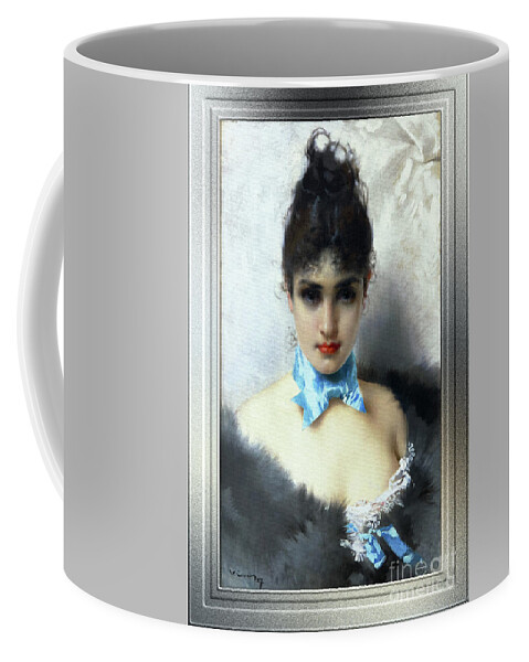 Portrait Of An Elegant Woman Coffee Mug featuring the painting Ritratto Di Donna Elegante by Vittorio Matteo Corcos Classical Art Old Masters Reproduction by Rolando Burbon