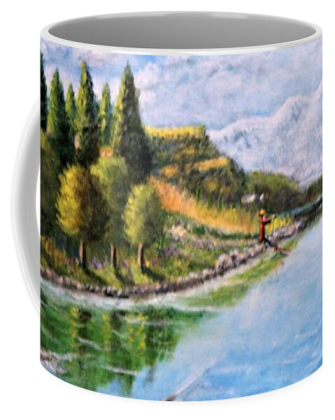 Landscape Coffee Mug featuring the painting River Greeting by Gregory Dorosh