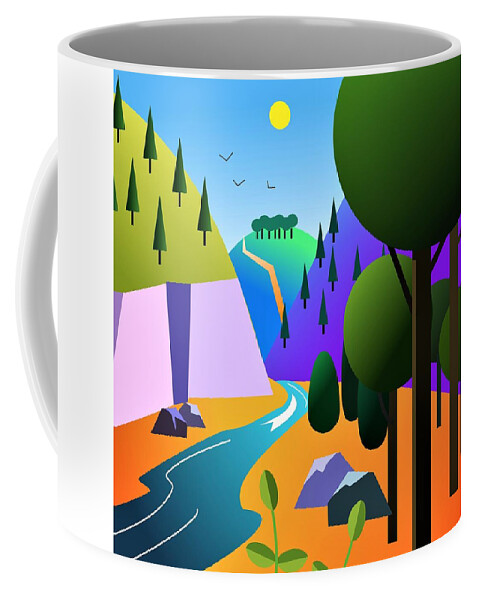 River Coffee Mug featuring the digital art River valley by Fatline Graphic Art