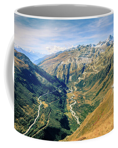 Alps Coffee Mug featuring the photograph Road in the Alps by Alexey Stiop