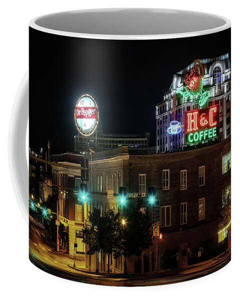 Roanoke Virginia Coffee Mug featuring the photograph Roanoke Neon at Night by Susan Rissi Tregoning