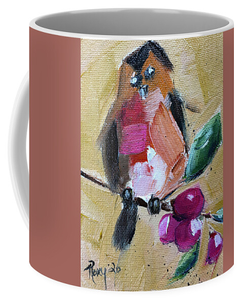 Robin Coffee Mug featuring the painting Robin on a Berry Branch by Roxy Rich