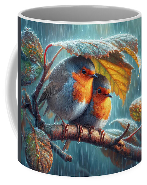 Robins Coffee Mug featuring the photograph Robins in the Rain by Bill and Linda Tiepelman