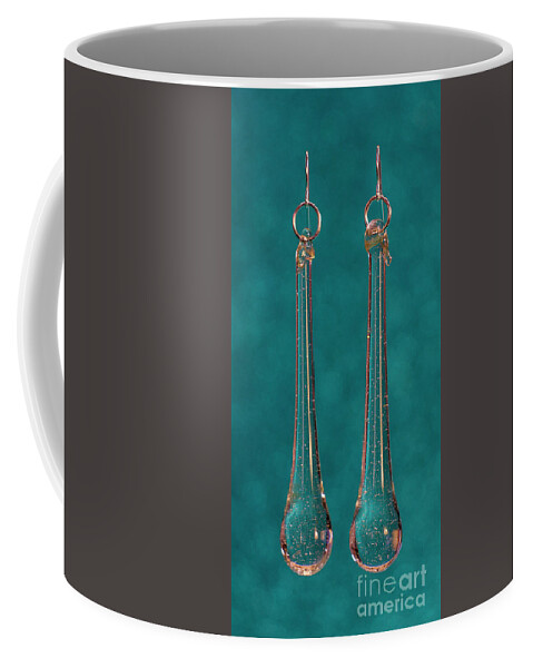 Fashion Coffee Mug featuring the photograph Rock crystal teardrop earrings from antique lamps glittering by Pablo Avanzini