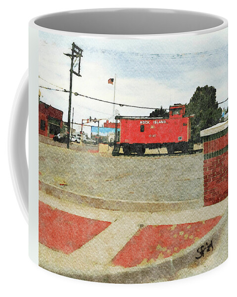 Rock Island Railroad Coffee Mug featuring the mixed media Rock Island Railroad Caboose Train Car Landmark El Reno Oklahoma by Shelli Fitzpatrick