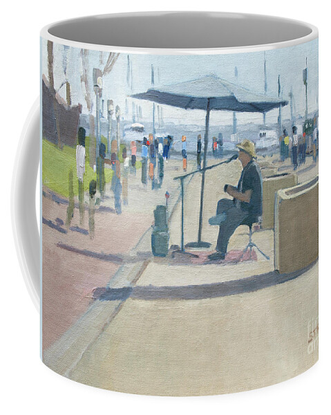 Busker Coffee Mug featuring the painting Embarcadero - San Diego, California by Paul Strahm