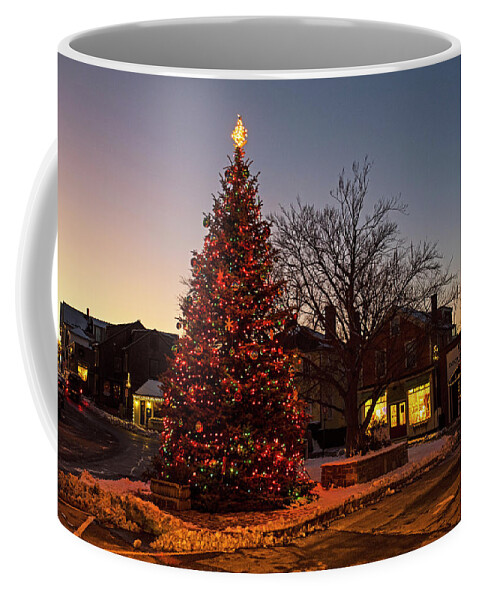 Rockport Coffee Mug featuring the photograph Rockport MA Christmas Tree at Dusk North Shore Massachusetts by Toby McGuire