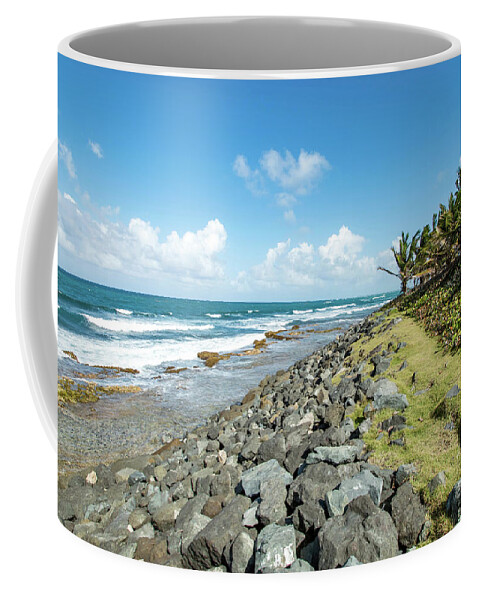 Palm Trees Coffee Mug featuring the photograph Rocky Coastline, Old San Juan, Puerto Rico by Beachtown Views