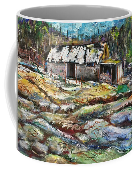 Art Coffee Mug featuring the painting Rocky field by Maria Karlosak