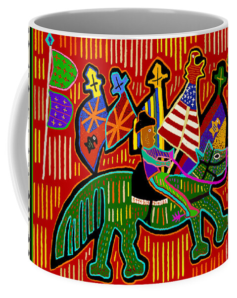 Rodeo Cowboy Star Coffee Mug featuring the digital art Rodeo King with Flags by Vagabond Folk Art - Virginia Vivier
