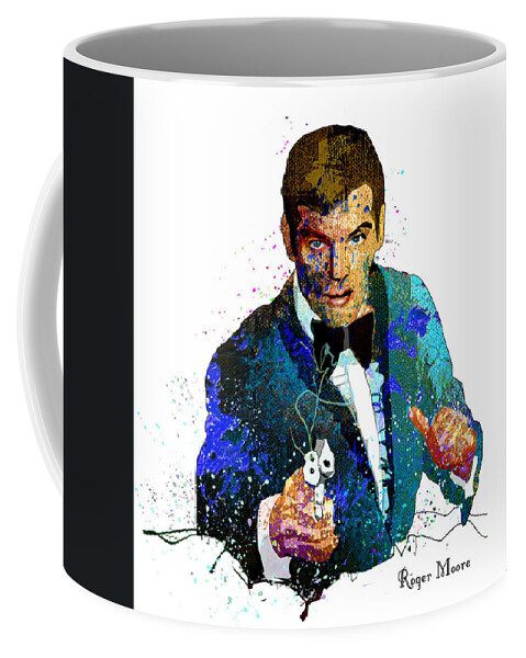Acrylics Coffee Mug featuring the painting Roger Moore by Miki De Goodaboom
