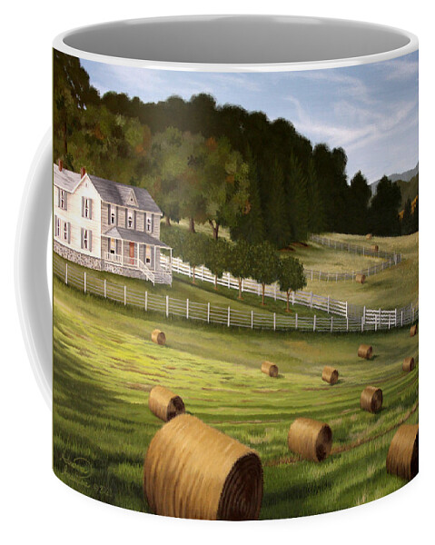 Hay Coffee Mug featuring the painting Rollin' the Hay by Adrienne Dye
