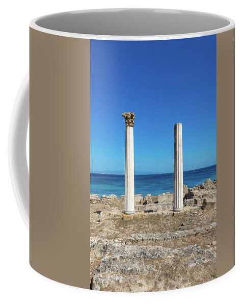 Corinthian Coffee Mug featuring the photograph Roman Columns Against the Sardinian Horizon by Benoit Bruchez
