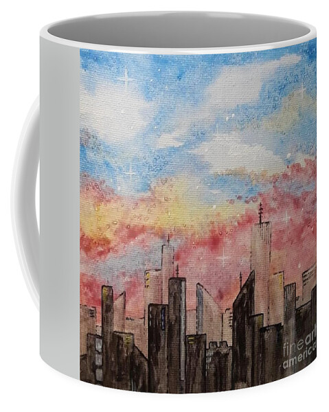 Bright Coffee Mug featuring the painting Romance in the City by April Reilly