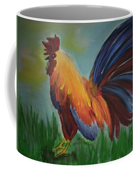 Bright Colored Rooster. Coffee Mug featuring the painting Rooster by Barbara Fincher