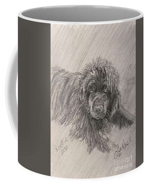Newfoundland Coffee Mug featuring the drawing Rootie 2021 by Lisa Rose Musselwhite