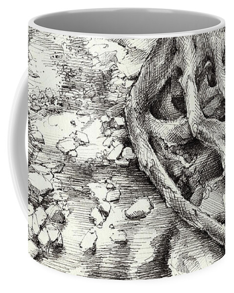 Root Coffee Mug featuring the drawing Roots and silent forest I. by Adriana Mueller