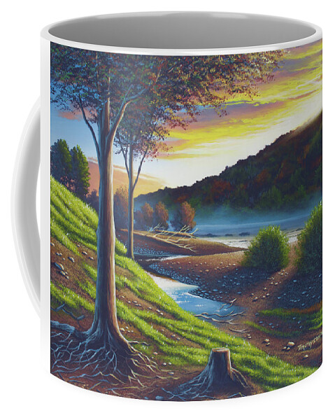 Landscape Coffee Mug featuring the painting Roots of the Delaware by Timothy Stanford