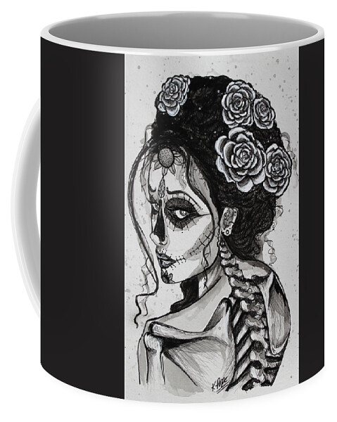 Sugar Coffee Mug featuring the painting Rose-Adorned Sugar Skull by Kenneth Pope