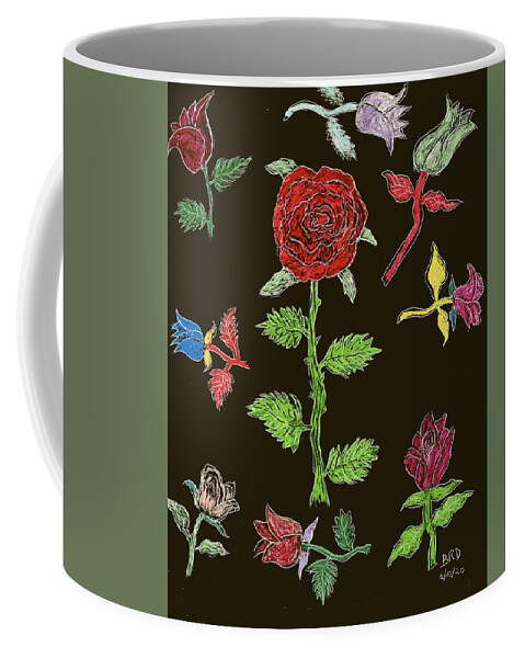 Roses Coffee Mug featuring the drawing Rose Fantasy by Branwen Drew