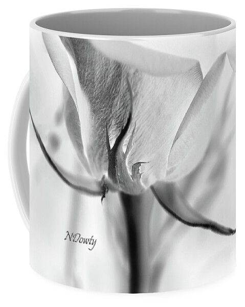 Rose Sepal Bw Coffee Mug featuring the photograph Rose Sepal BW by Natalie Dowty