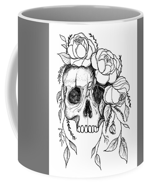 Skull Coffee Mug featuring the drawing Rose Skull by Kenneth Pope